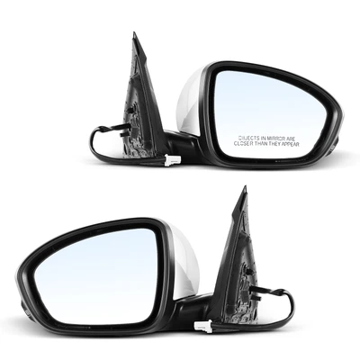 2 Pcs Driver & Passenger White Power Heated Mirror with 6-Pin