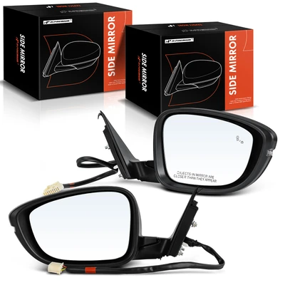 2 Pcs Driver & Passenger Black Power Heated Mirror with 8-Pin
