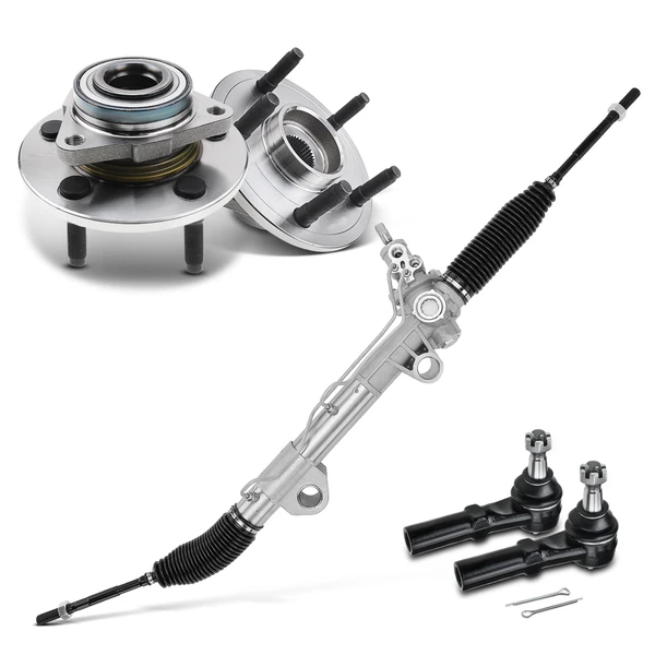 5 Pcs Rack and Pinion & Hub Bearing & Tie Rod End Kit for Dodge Ram 1500 2002-2006 RWD