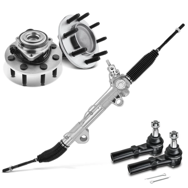 5 Pcs Rack and Pinion & Hub Bearing & Tie Rod End Kit for Dodge Ram 2500 3500 2003-2005 RWD