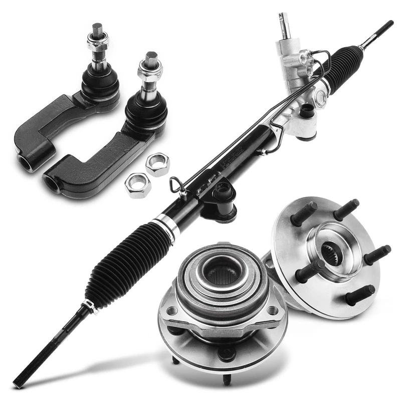 5 Pcs Rack and Pinion & Hub Bearing & Tie Rod End Kit for Jeep Liberty 2002-2005 2.4L