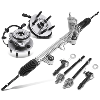 7 Pcs Rack and Pinion & Hub Bearing & Tie Rod End Kit