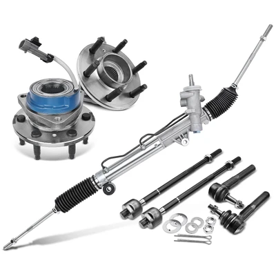 7 Pcs Rack and Pinion & Hub Bearing & Tie Rod End Kit