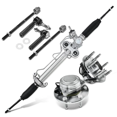 7 Pcs Rack and Pinion & Hub Bearing & Tie Rod End Kit