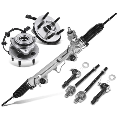 7 Pcs Rack and Pinion & Hub Bearing & Tie Rod End Kit