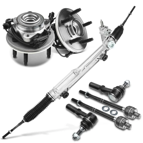 7 Pcs Rack and Pinion & Hub Bearing & Tie Rod End Kit for 2007-2010 Ford Explorer Sport Trac