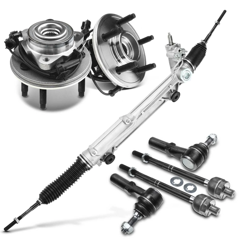 7 Pcs Rack and Pinion & Hub Bearing & Tie Rod End Kit for Ford Explorer 2006-2010