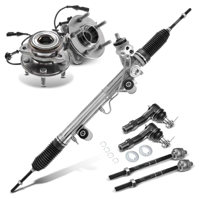 7 Pcs Rack and Pinion & Hub Bearing & Tie Rod End Kit