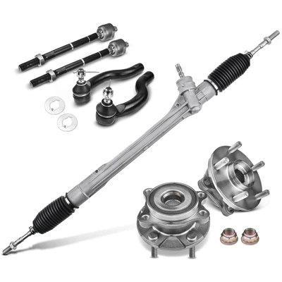 7 Pcs Rack and Pinion & Hub Bearing & Tie Rod End Kit