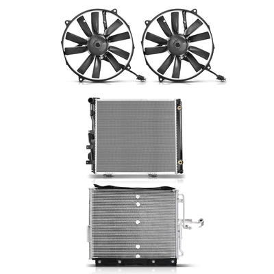 4 Pcs Radiator & AC Condenser & Cooling Fan Kit
