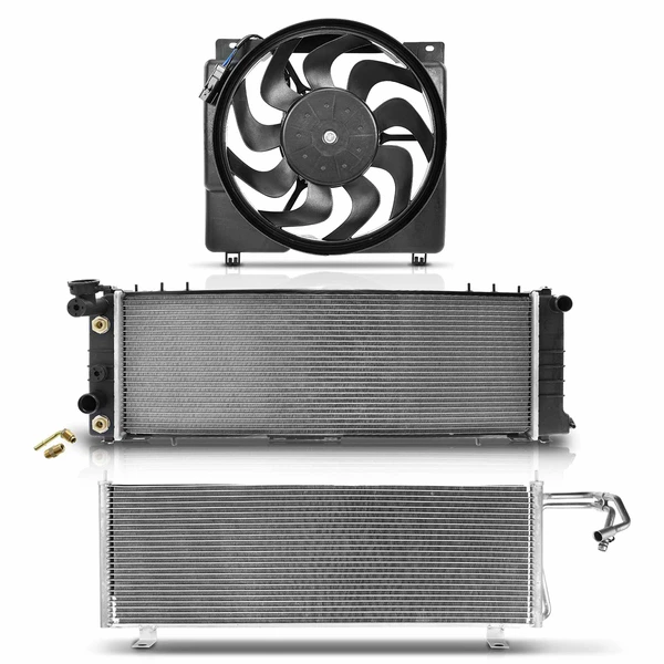 3 Pcs Radiator & AC Condenser & Cooling Fan Kit for Jeep Cherokee 1997-2001 L6 4.0L
