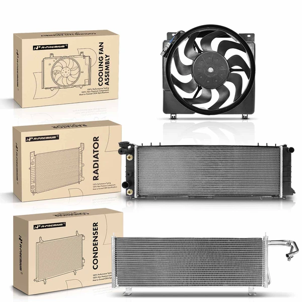 3 Pcs Radiator & AC Condenser & Cooling Fan Kit for Jeep Cherokee 1997-2001 L6 4.0L