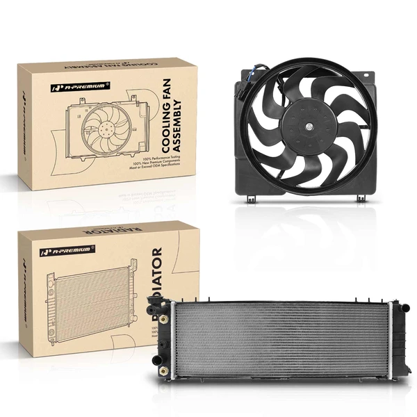 2 Pcs Radiator & Cooling Fan Assembly Kit for Jeep Cherokee 1991-2001 Comanche 1991-1992