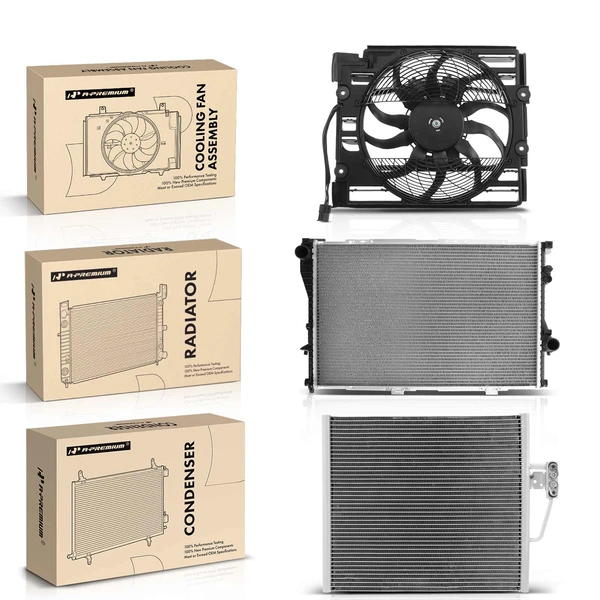 3 Pcs Radiator & AC Condenser & Cooling Fan Kit for BMW 528i 540i E39 1997 2.8L 4.4L