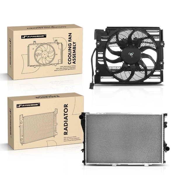 2 Pcs Radiator & Cooling Fan Assembly Kit for BMW E39 528i 540i 1997-1998 2.8L 4.4L