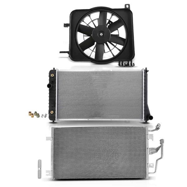 3 Pcs Radiator & AC Condenser & Cooling Fan Kit for 1995-2002 Chevrolet Cavalier