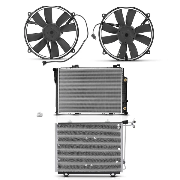 4 Pcs Radiator & AC Condenser & Cooling Fan Kit for Mercedes-Benz C220 1994-1996 2.2L