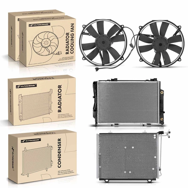 4 Pcs Radiator & AC Condenser & Cooling Fan Kit for Mercedes-Benz C280 1994-1997 L6 2.8L