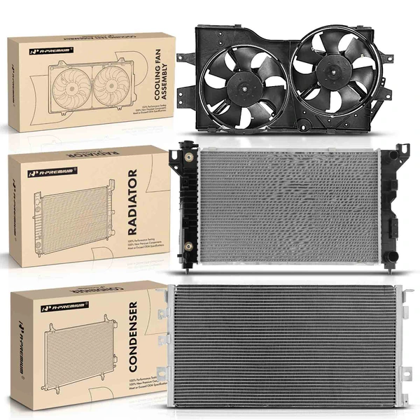 3 Pcs Radiator & AC Condenser & Cooling Fan Kit for Chrysler Plymouth Grand Voyager