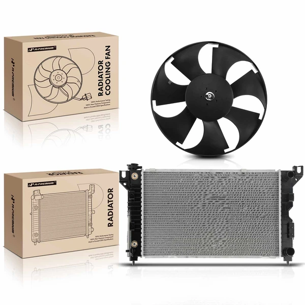 2 Pcs Radiator & Cooling Fan Assembly Kit for 1996-2000 Dodge Caravan