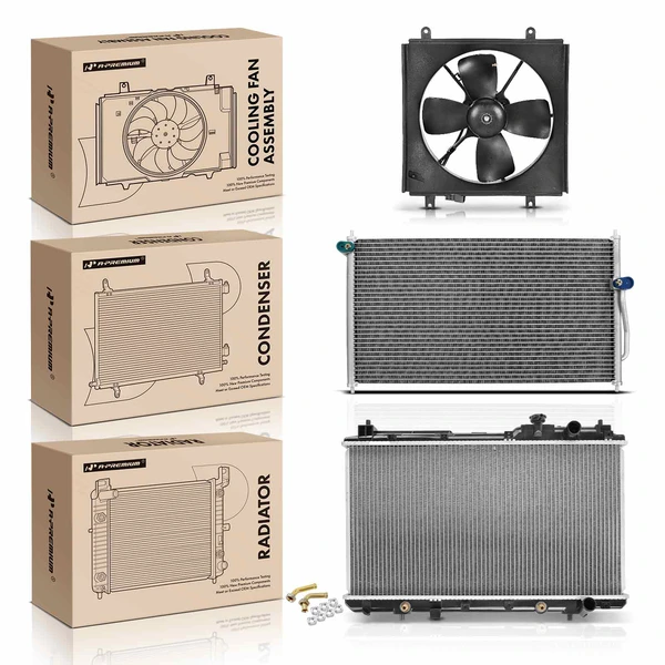 3 Pcs Radiator & AC Condenser & Cooling Fan Kit for 1997-2001 Honda CR-V