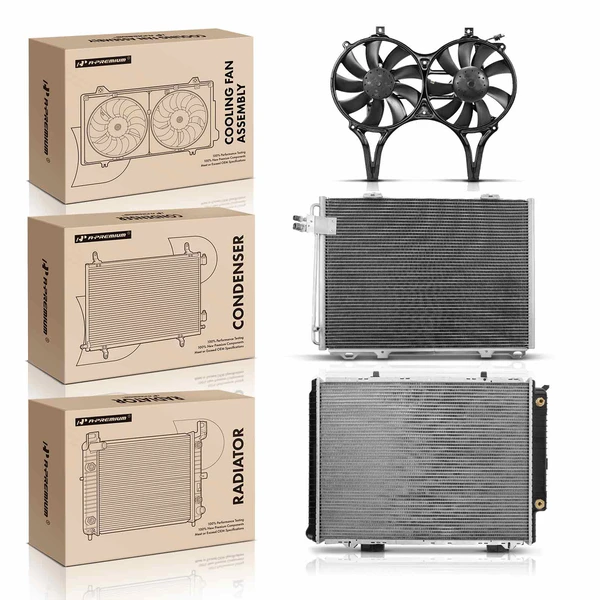3 Pcs Radiator & AC Condenser & Cooling Fan Kit for 1997 Mercedes-Benz E420