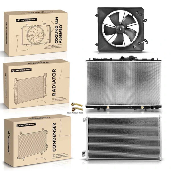 3 Pcs Radiator & AC Condenser & Cooling Fan Kit for 1998-2002 Honda Accord