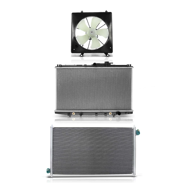 3 Pcs Radiator & AC Condenser & Cooling Fan Kit for 1998-2002 Honda Accord