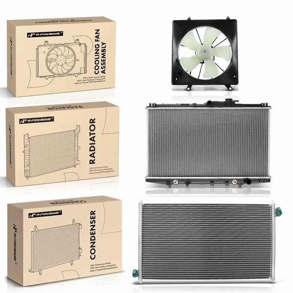 3 Pcs Radiator & AC Condenser & Cooling Fan Kit for Honda Accord 1998-2002 L4 2.3L