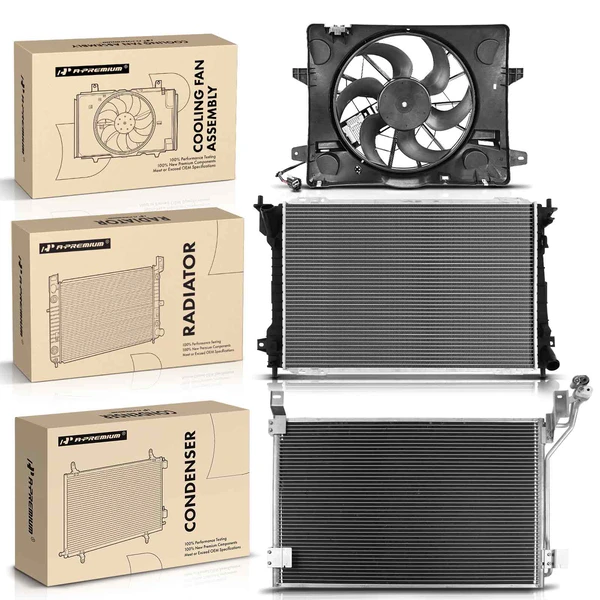 3 Pcs Radiator & AC Condenser & Cooling Fan Kit for Lincoln Town Car Mercury Marauder