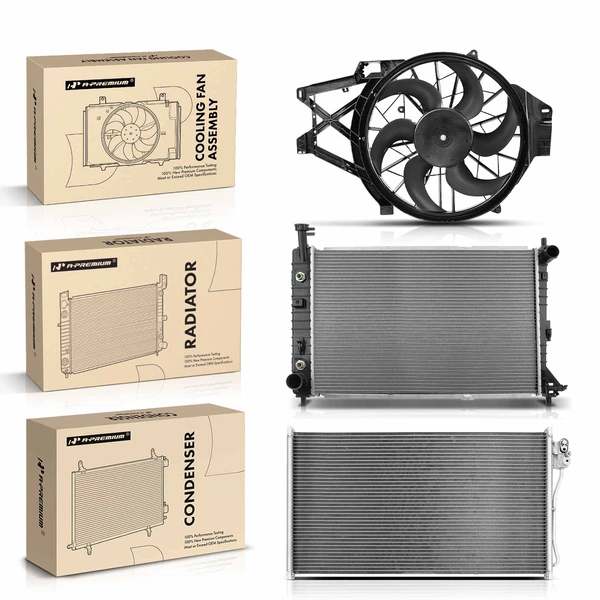 3 Pcs Radiator & AC Condenser & Cooling Fan Kit for Ford Mustang 1999-2004 3.8L 3.9L