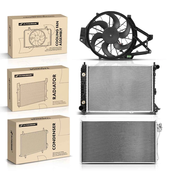 3 Pcs Radiator & AC Condenser & Cooling Fan Kit for Ford Mustang 2001-2004