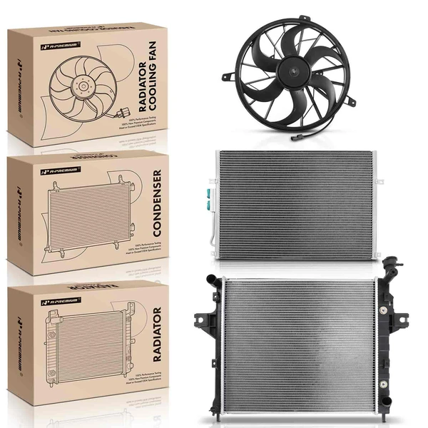 3 Pcs Radiator & AC Condenser & Cooling Fan Kit for 1999-2000 Jeep Grand Cherokee