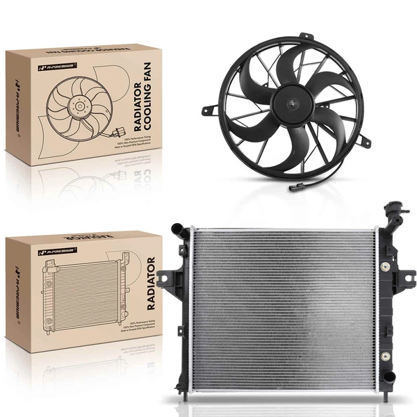 2 Pcs Radiator & Cooling Fan Assembly Kit for Jeep WJ Grand Cherokee 1999-2000 V8 4.7L