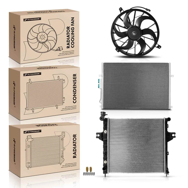 3 Pcs Radiator & AC Condenser & Cooling Fan Kit for Jeep Grand Cherokee 1999-2003 4.0L