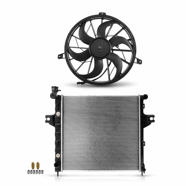 2 Pcs Radiator & Cooling Fan Assembly Kit for Jeep Grand Cherokee 2004 L6 4.0L