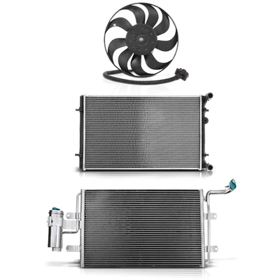 3 Pcs Radiator & AC Condenser & Cooling Fan Kit