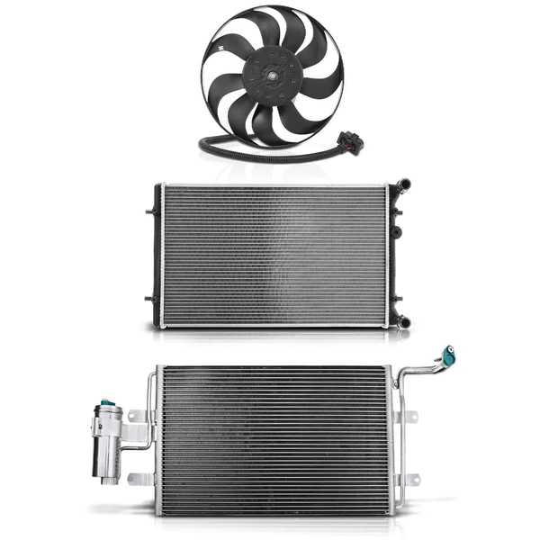 3 Pcs Radiator & AC Condenser & Cooling Fan Kit for 2002-2005 Volkswagen Jetta