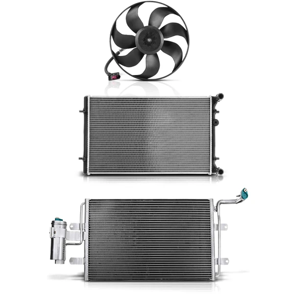 3 Pcs Radiator & AC Condenser & Cooling Fan Kit for 2003-2006 Audi TT