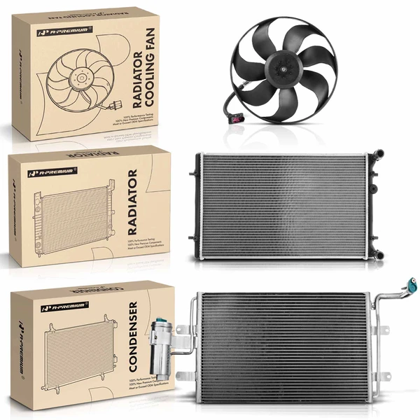 3 Pcs Radiator & AC Condenser & Cooling Fan Kit for Audi TT Volkswagen Golf Jetta