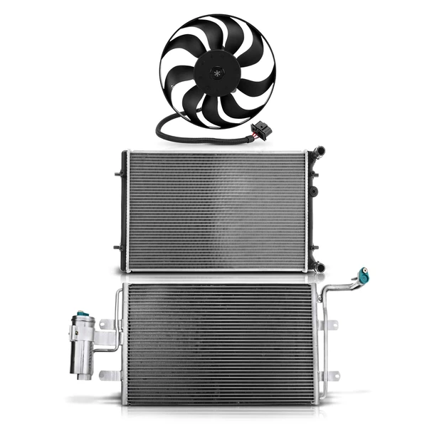 3 Pcs Radiator & AC Condenser & Cooling Fan Kit for 2002-2005 Volkswagen Jetta