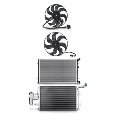 4 Pcs Radiator & AC Condenser & Cooling Fan Kit
