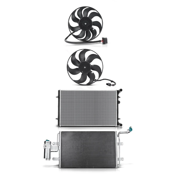 4 Pcs Radiator & AC Condenser & Cooling Fan Kit for Audi TT Quattro Volkswagen Golf