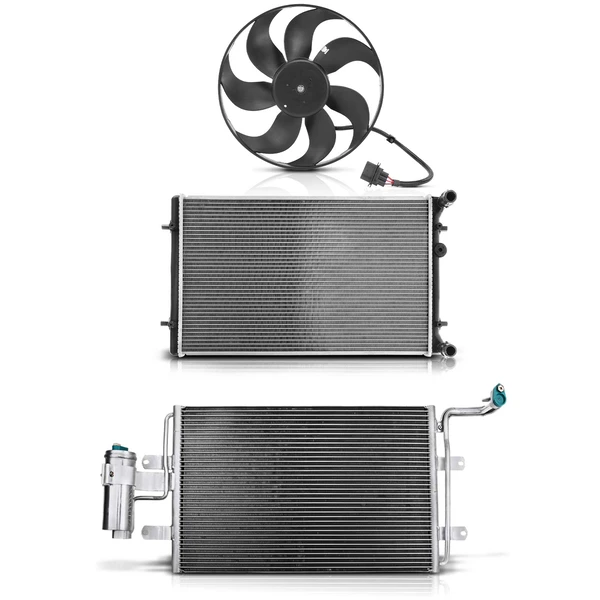 3 Pcs Radiator & AC Condenser & Cooling Fan Kit for Audi TT TT Quattro Volkswagen