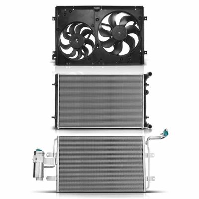 3 Pcs Radiator & AC Condenser & Cooling Fan Kit