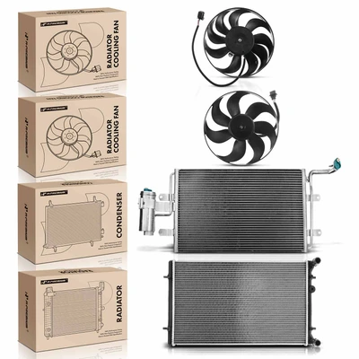4 Pcs Radiator & AC Condenser & Cooling Fan Kit