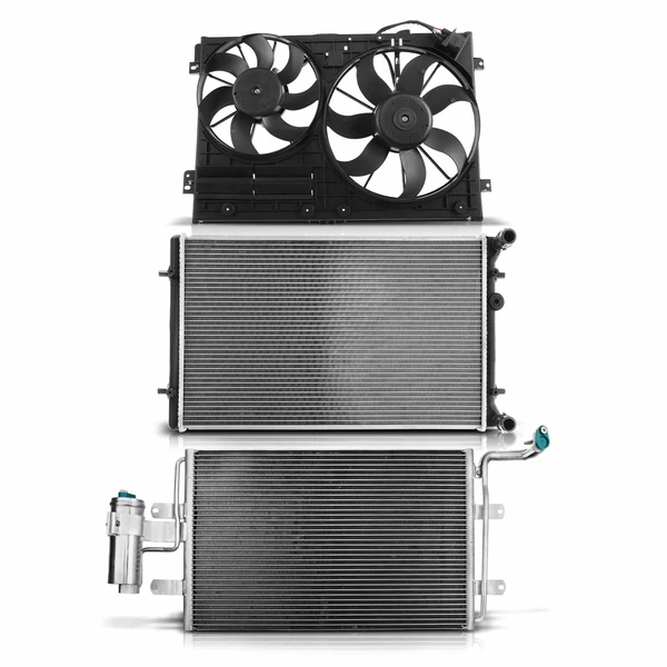 3 Pcs Radiator & AC Condenser & Cooling Fan Kit for 2005 Volkswagen Jetta 1.9L l4