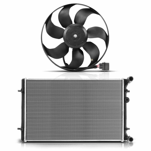 2 Pcs Radiator & Cooling Fan Assembly Kit for 2002-2005 Volkswagen Jetta