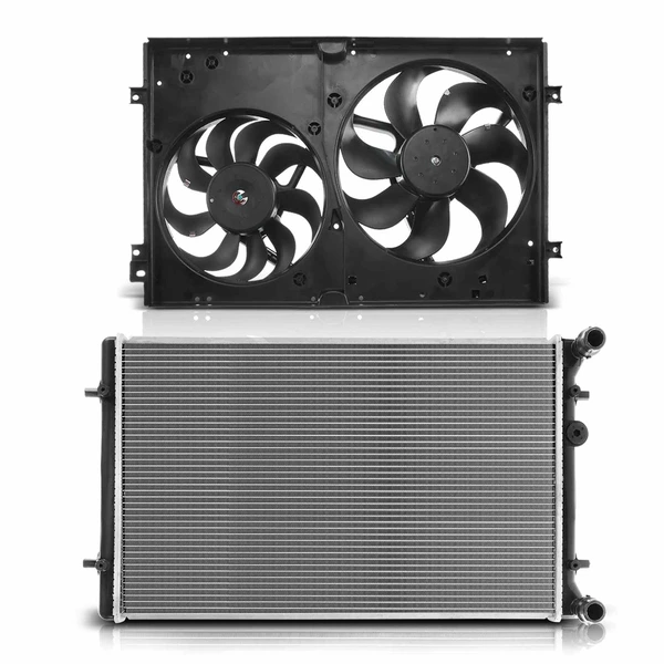 2 Pcs Radiator & Cooling Fan Assembly Kit for for Volkswagen Golf 1999-2004 Jetta Audi TT