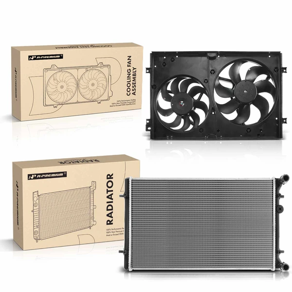 2 Pcs Radiator & Cooling Fan Assembly Kit for for Volkswagen Golf 1999-2004 Jetta Audi TT